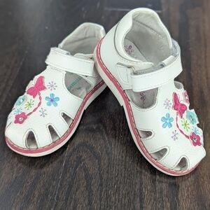 2/$35 Toddler Orthopedic Leather Sandals Size 23 Butterfly Floral Velcro Shoes